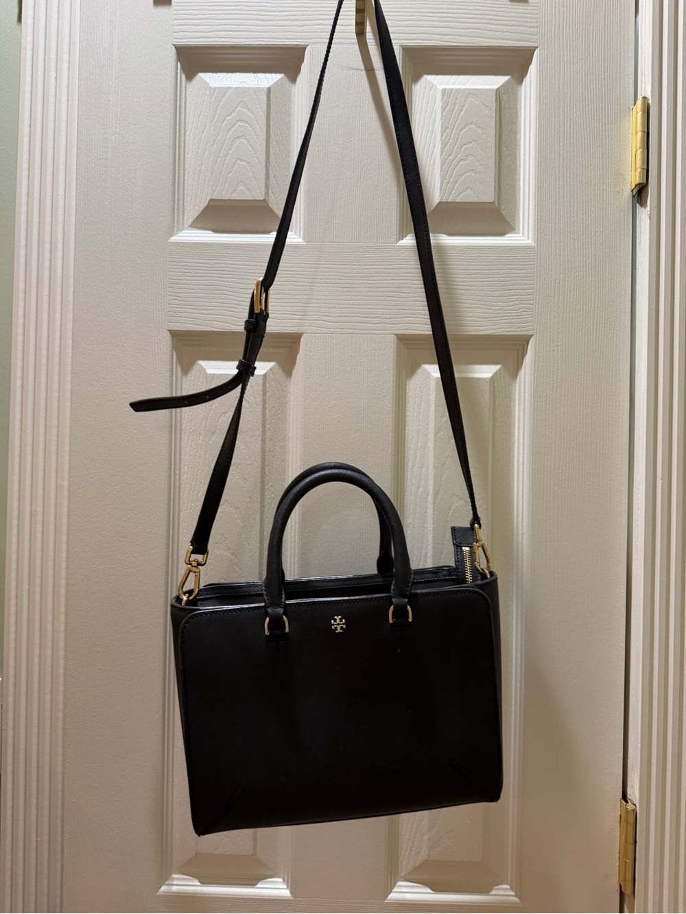 Tory Burch Black Leather Top-Handle Shoulder Bag with Gold Hardware